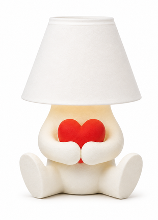 The Heart Keeper Table Lamp | Cute Heart Holding Character Lamp with White Shade | Decorative Bedside Lamp for Bedroom, Living Room, Kids Room, Study Table & Gifting | Warm Ambient Light