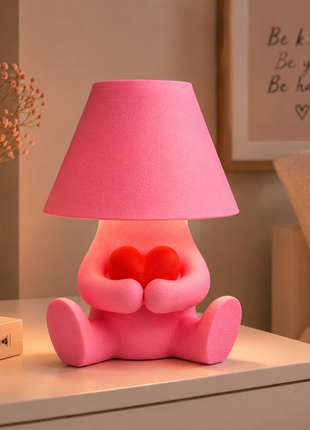 The Heart Keeper Table Lamp | Cute Heart Holding Character Lamp with White Shade | Decorative Bedside Lamp for Bedroom, Living Room, Kids Room, Study Table & Gifting | Warm Ambient Light