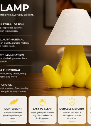 The Milo Lamp | Cute Yellow Character Table Lamp with White Shade | Decorative Bedside Night Lamp for Bedroom, Kids Room, Study Table, Living Room & Gifting | Warm Ambient Light