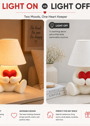 The Heart Keeper Table Lamp | Cute Heart Holding Character Lamp with White Shade | Decorative Bedside Lamp for Bedroom, Living Room, Kids Room, Study Table & Gifting | Warm Ambient Light