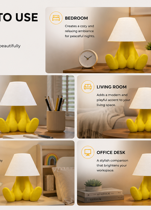 The Milo Lamp | Cute Yellow Character Table Lamp with White Shade | Decorative Bedside Night Lamp for Bedroom, Kids Room, Study Table, Living Room & Gifting | Warm Ambient Light