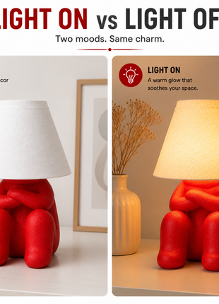 Angry Mood Lamp | Cute Red Character Table Lamp with White Shade | Decorative Bedside Night Lamp for Bedroom, Kids Room, Study Table, Living Room & Gifting | Warm Ambient Light