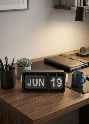 Black Flip Desk Calendar | Manual Perpetual Calendar with Month & Date Display | Decorative Table Calendar for Office Desk, Study Table, Bedside Table, Home Décor & Gifting