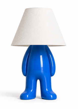 The Stander Lamp | Modern Character Table Lamp with White Fabric Shade & Blue Standing Base | Cute Decorative Bedside Lamp for Bedroom, Living Room, Study Table, Kids Room & Gifting | Warm Ambient Light