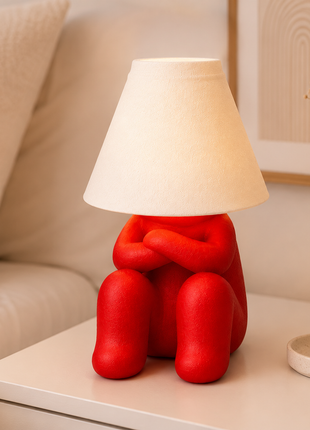 Angry Mood Lamp | Cute Red Character Table Lamp with White Shade | Decorative Bedside Night Lamp for Bedroom, Kids Room, Study Table, Living Room & Gifting | Warm Ambient Light