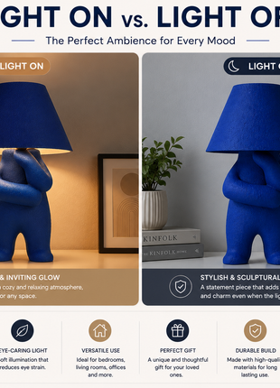 The Overthinker Table Lamp | Modern Blue Character Lamp with Fabric Shade | Cute Decorative Bedside Lamp for Bedroom, Living Room, Study Desk, Kids Room & Gifting | Warm Ambient Night Light