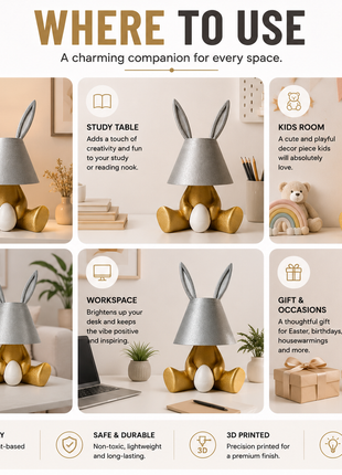 Easter Bunny Mood Lamp | Cute Bunny Character Table Lamp with Warm Ambient Light | Decorative Bedside Night Lamp for Bedroom, Kids Room, Nursery, Living Room & Gifting