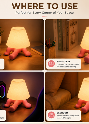 Sunny Lamp | Cute Pink Character Table Lamp with Warm Ambient Light | Decorative Bedside Night Lamp for Bedroom, Kids Room, Study Table, Living Room & Gifting