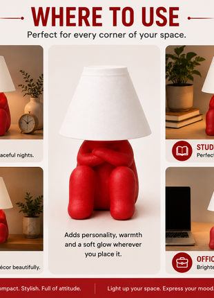 Angry Mood Lamp | Cute Red Character Table Lamp with White Shade | Decorative Bedside Night Lamp for Bedroom, Kids Room, Study Table, Living Room & Gifting | Warm Ambient Light