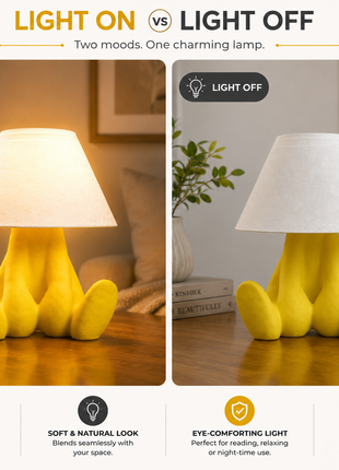 The Milo Lamp | Cute Yellow Character Table Lamp with White Shade | Decorative Bedside Night Lamp for Bedroom, Kids Room, Study Table, Living Room & Gifting | Warm Ambient Light