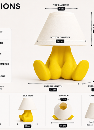 The Milo Lamp | Cute Yellow Character Table Lamp with White Shade | Decorative Bedside Night Lamp for Bedroom, Kids Room, Study Table, Living Room & Gifting | Warm Ambient Light