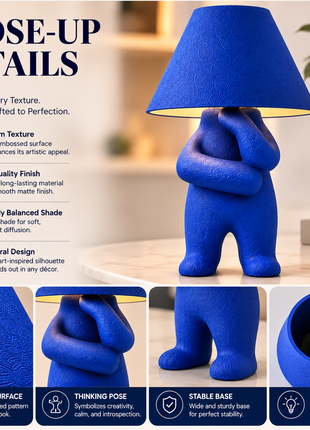 The Overthinker Table Lamp | Modern Blue Character Lamp with Fabric Shade | Cute Decorative Bedside Lamp for Bedroom, Living Room, Study Desk, Kids Room & Gifting | Warm Ambient Night Light