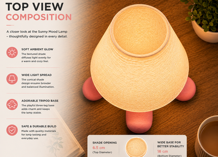 Cute Sunny 3D Printed Table Lamp | Premium PLA Bedside Night Lamp | Modern Ambient Light | Giftonique