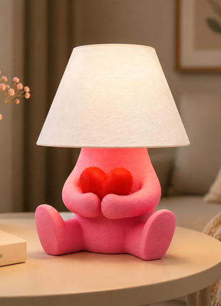 The Heart Keeper Table Lamp | Cute Heart Holding Character Lamp with White Shade | Decorative Bedside Lamp for Bedroom, Living Room, Kids Room, Study Table & Gifting | Warm Ambient Light