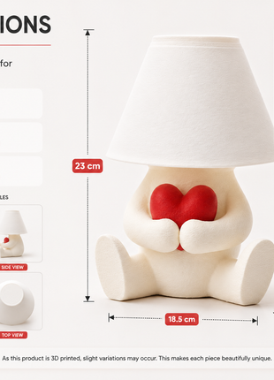 The Heart Keeper Table Lamp | Cute Heart Holding Character Lamp with White Shade | Decorative Bedside Lamp for Bedroom, Living Room, Kids Room, Study Table & Gifting | Warm Ambient Light