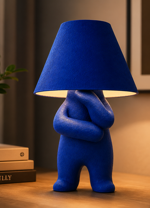 The Overthinker Table Lamp | Modern Blue Character Lamp with Fabric Shade | Cute Decorative Bedside Lamp for Bedroom, Living Room, Study Desk, Kids Room & Gifting | Warm Ambient Night Light