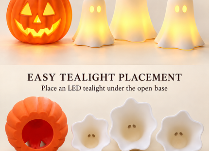 Halloween Pumpkin & Ghost Tealight Holder Set