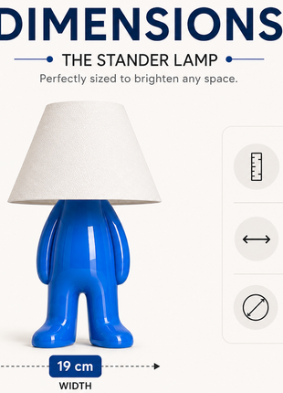 The Stander Lamp | Modern Character Table Lamp with White Fabric Shade & Blue Standing Base | Cute Decorative Bedside Lamp for Bedroom, Living Room, Study Table, Kids Room & Gifting | Warm Ambient Light