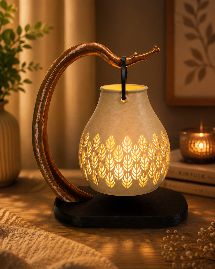 Timber Lantern Tealight Holder with Leaf Cut-Out Design | Tealight Holders | Candle Holders | Giftonique