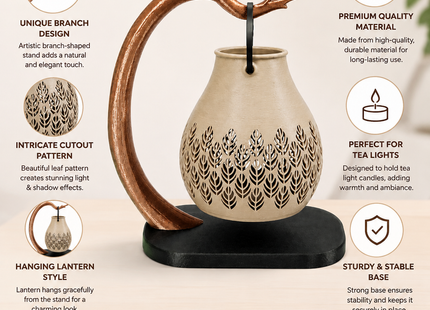 Timber Lantern Tealight Holder with Leaf Cut-Out Design | Tealight Holders | Candle Holders | Giftonique