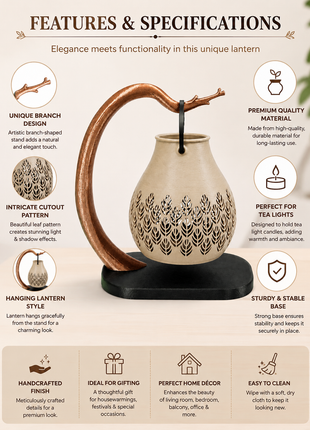 Tinder Lantern Tealight Holder with Leaf Cut-Out Design | Giftonique