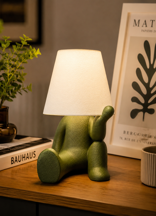 Delulu Lamp | Cute Green Character Table Lamp with White Shade | Decorative Bedside Night Lamp for Bedroom, Kids Room, Study Table, Living Room & Gifting | Warm Ambient Light