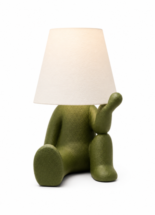 Delulu Lamp | Cute Green Character Table Lamp with White Shade | Decorative Bedside Night Lamp for Bedroom, Kids Room, Study Table, Living Room & Gifting | Warm Ambient Light