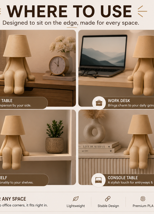 The Little Day Dreamer Table Lamp | Cute Character Bedside Lamp with Warm Ambient Light | Beige Decorative Night Lamp for Bedroom, Kids Room, Study Table, Living Room & Gifting