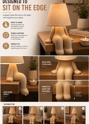The Little Day Dreamer Table Lamp | Cute Character Bedside Lamp with Warm Ambient Light | Beige Decorative Night Lamp for Bedroom, Kids Room, Study Table, Living Room & Gifting