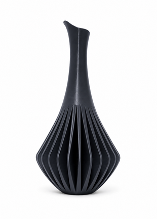 Calyx Vase | Modern Black Decorative Vase with Ribbed Sculptural Design | Elegant Flower Vase for Living Room, Bedroom, Dining Table, Office Desk, Console Table & Home Décor