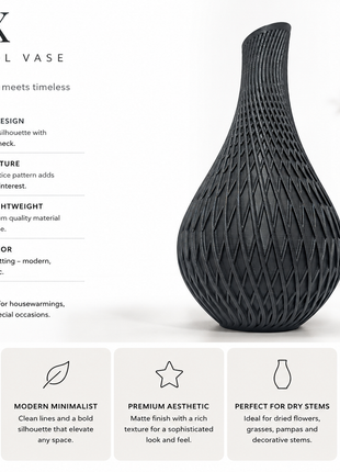 Apex Vase | Modern Black Decorative Vase with Geometric Lattice Design | Premium Flower Vase for Living Room, Bedroom, Office Desk, Dining Table & Home Décor | Elegant Table Centerpiece