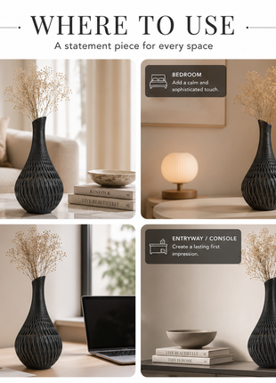 Apex Vase | Modern Black Decorative Vase with Geometric Lattice Design | Premium Flower Vase for Living Room, Bedroom, Office Desk, Dining Table & Home Décor | Elegant Table Centerpiece