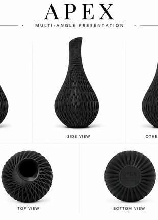 Apex Vase | Modern Black Decorative Vase with Geometric Lattice Design | Premium Flower Vase for Living Room, Bedroom, Office Desk, Dining Table & Home Décor | Elegant Table Centerpiece