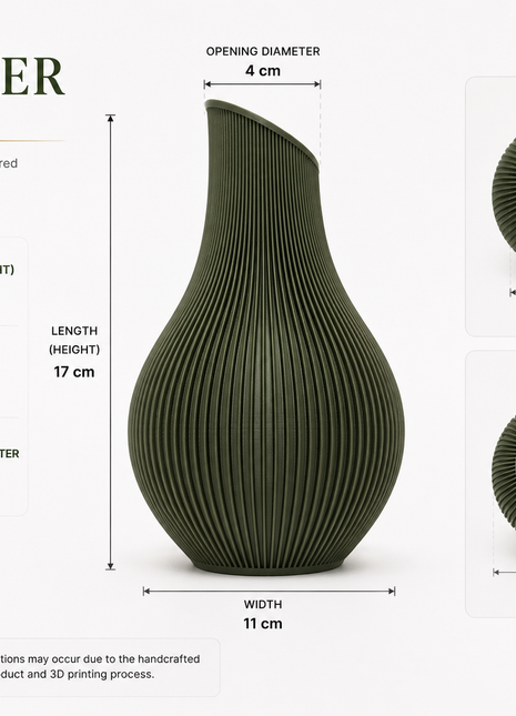 Pitcher Vase | Modern Green Decorative Vase with Ribbed Sculptural Design | Elegant Flower Vase for Living Room, Bedroom, Dining Table, Office Desk, Console Table & Home Décor