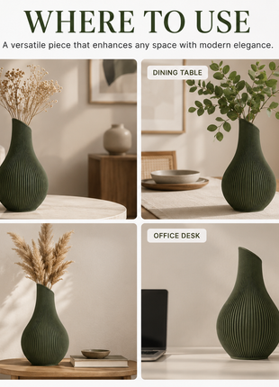 Pitcher Vase | Modern Green Decorative Vase with Ribbed Sculptural Design | Elegant Flower Vase for Living Room, Bedroom, Dining Table, Office Desk, Console Table & Home Décor