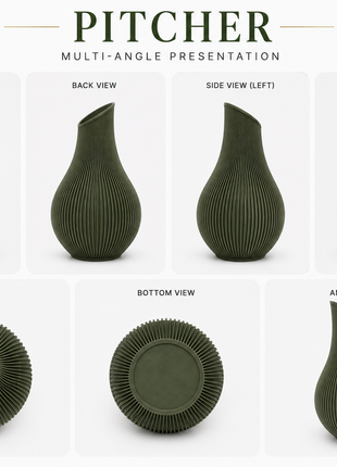Pitcher Vase | Modern Green Decorative Vase with Ribbed Sculptural Design | Elegant Flower Vase for Living Room, Bedroom, Dining Table, Office Desk, Console Table & Home Décor