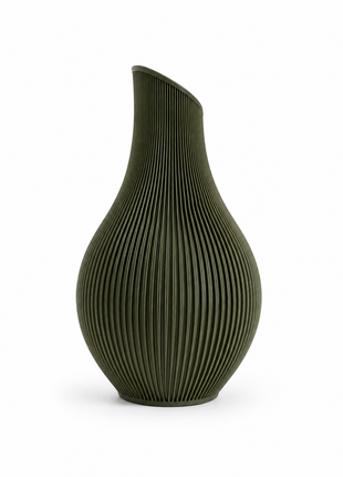 Pitcher Vase | Modern Green Decorative Vase with Ribbed Sculptural Design | Elegant Flower Vase for Living Room, Bedroom, Dining Table, Office Desk, Console Table & Home Décor