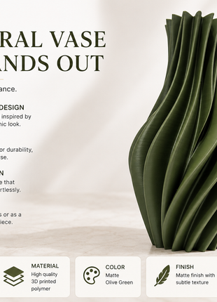 Cyclone Vase | Modern Green Decorative Vase with Spiral Sculptural Design | Elegant Flower Vase for Living Room, Bedroom, Dining Table, Office Desk, Console Table & Home Décor