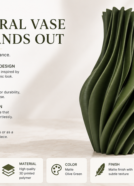 Cyclone Vase | Modern Green Decorative Vase with Spiral Sculptural Design | Elegant Flower Vase for Living Room, Bedroom, Dining Table, Office Desk, Console Table & Home Décor
