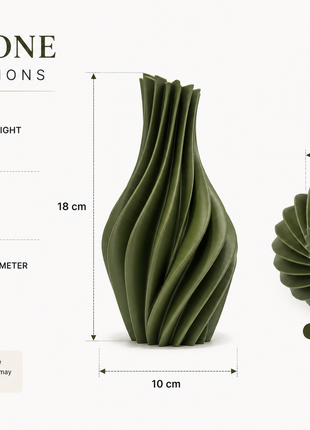 Cyclone Vase | Modern Green Decorative Vase with Spiral Sculptural Design | Elegant Flower Vase for Living Room, Bedroom, Dining Table, Office Desk, Console Table & Home Décor