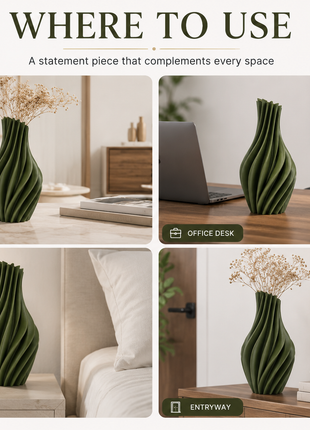 Cyclone Vase | Modern Green Decorative Vase with Spiral Sculptural Design | Elegant Flower Vase for Living Room, Bedroom, Dining Table, Office Desk, Console Table & Home Décor