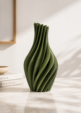 Cyclone Vase | Modern Green Decorative Vase with Spiral Sculptural Design | Elegant Flower Vase for Living Room, Bedroom, Dining Table, Office Desk, Console Table & Home Décor