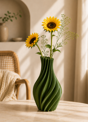 Cyclone Vase | Modern Green Decorative Vase with Spiral Sculptural Design | Elegant Flower Vase for Living Room, Bedroom, Dining Table, Office Desk, Console Table & Home Décor