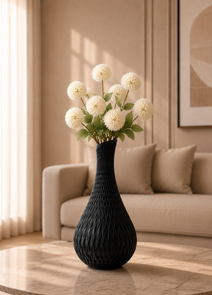 Apex Vase | Modern Black Decorative Vase with Geometric Lattice Design | Premium Flower Vase for Living Room, Bedroom, Office Desk, Dining Table & Home Décor | Elegant Table Centerpiece