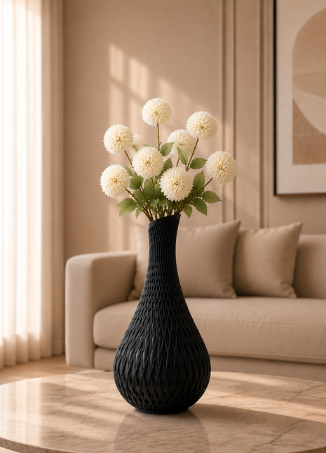 Apex Vase | Modern Black Decorative Vase with Geometric Lattice Design | Premium Flower Vase for Living Room, Bedroom, Office Desk, Dining Table & Home Décor | Elegant Table Centerpiece
