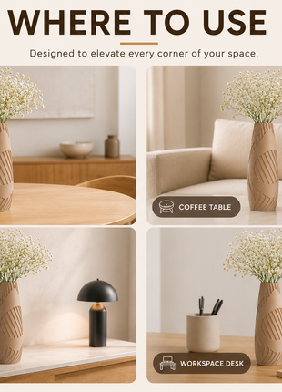 Monolith Vase | Tall Beige Decorative Vase with Modern Cutout Pattern | Elegant Flower Vase for Living Room, Bedroom, Dining Table, Console Table, Office Desk & Home Décor