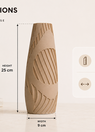 Monolith Vase | Tall Beige Decorative Vase with Modern Cutout Pattern | Elegant Flower Vase for Living Room, Bedroom, Dining Table, Console Table, Office Desk & Home Décor