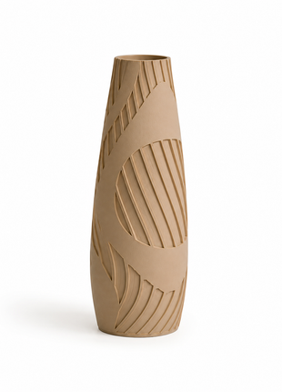 Monolith Vase | Tall Beige Decorative Vase with Modern Cutout Pattern | Elegant Flower Vase for Living Room, Bedroom, Dining Table, Console Table, Office Desk & Home Décor