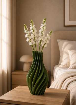 Cyclone Vase | Modern Green Decorative Vase with Spiral Sculptural Design | Elegant Flower Vase for Living Room, Bedroom, Dining Table, Office Desk, Console Table & Home Décor