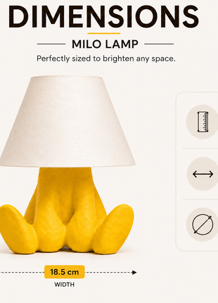 The Milo Lamp | Cute Yellow Character Table Lamp with White Shade | Decorative Bedside Night Lamp for Bedroom, Kids Room, Study Table, Living Room & Gifting | Warm Ambient Light